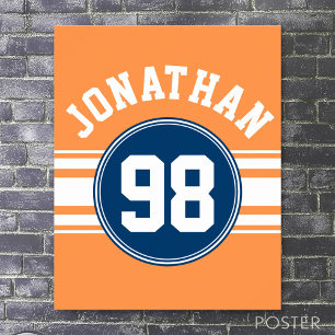 Idrottsnummer Jersey Blue och Orange Rand Namn Poster
