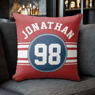 Idrottsnummer Jersey Navy Blue & Red Rand Namn Kudde
