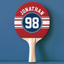 Idrottsnummer Jersey Navy Blue & Red Rand Namn Pingisracket