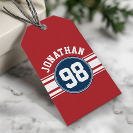 Idrottsnummer Jersey Navy Blue & Red Rand Namn Presentetikett