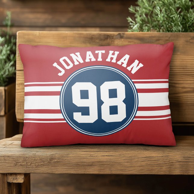 Idrottsnummer Jersey Navy Blue & Red Rand Namn Prydnadskudde (Custom Pillow)