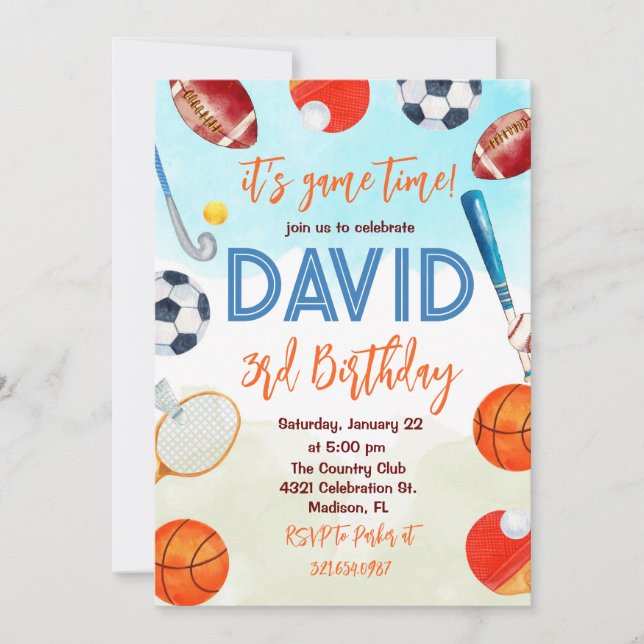Idrottspartiet Théme Kids Birthday Inbjudningar (Framsida)