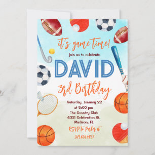 Idrottspartiet Théme Kids Birthday Inbjudningar