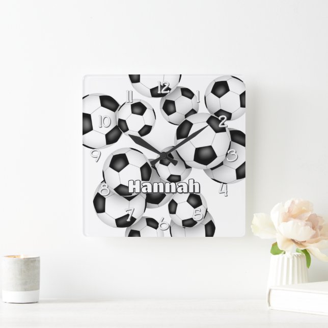 Idrottsrumsdekaler med idrottsman namn fyrkantig klocka (Hem)