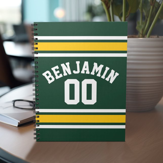 Idrottsteamets fotbollsnummer Jersey-nummer Anteckningsbok Med Spiral (Personalized notebook with Sports Jersey Football Design - Custom Name and Other Text)