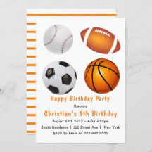 Idrottstema 9:e Födelsedagsfest inbjudan