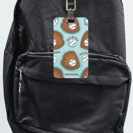 Idrottstema Baseball Glove Boll & Boy Namn Mönster Bagagebricka