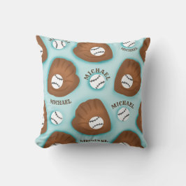 Idrottstema Baseball Glove Boll & Boy Namn Mönster Kudde