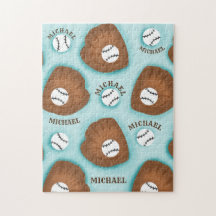 Idrottstema Baseball Glove Boll & Boy Namn Mönster