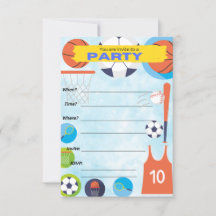 idrottstema, födelsedagsfest inbjudan