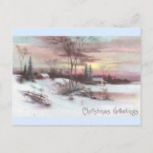 Idyllic Land Winter Scene med Rosa Sunset Vykort