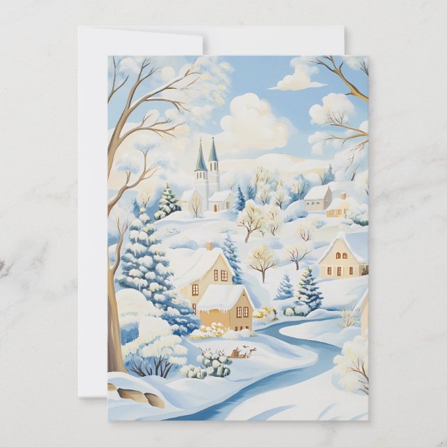 Idyllic Winter Village Scene Holiday Card Julkort (Framsida)