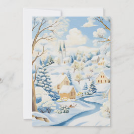 Idyllic Winter Village Scene Holiday Card Julkort