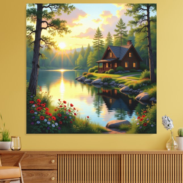 Idyllisches Haus am See im Wald  Canvastryck (Insitu (Vardagsrum))