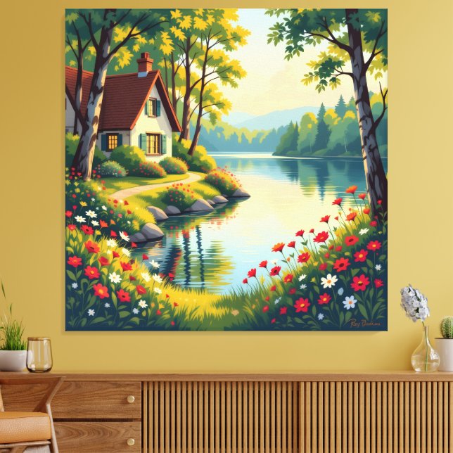 Idyllisches Haus am See im Wald  Canvastryck (Insitu (Vardagsrum))