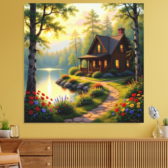 Idyllisches Haus am See im Wald  Canvastryck (Insitu (Vardagsrum))