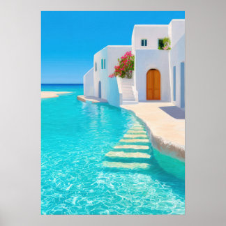 Idyllisk grekisk ö-villa med turkos vatten poster