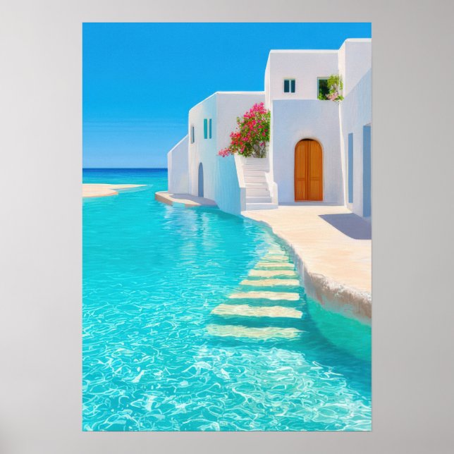 Idyllisk grekisk ö-villa med turkos vatten poster (Framsidan)