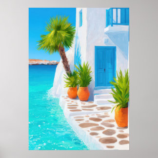 Idyllisk grekisk ö-villa med turkost vatten poster
