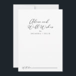 Idyllisk Snyggt Kalligrafi Bröllop well Önskemål Rådkort<br><div class="desc">Detta idylliska snyggt-calligraphy bröllop well önskemål-rådgivningskort är perfekt för ett rustiskt bröllop. Den enkla och elegant designen har skript av typen klassisk och finare i svartvitt. De här korten är perfekter för bröllop, möhippa, babydusch, studentfest och mycket mer. Anpassa korten med namn från bruden och brudgummen, blivande föräldrar eller student....</div>