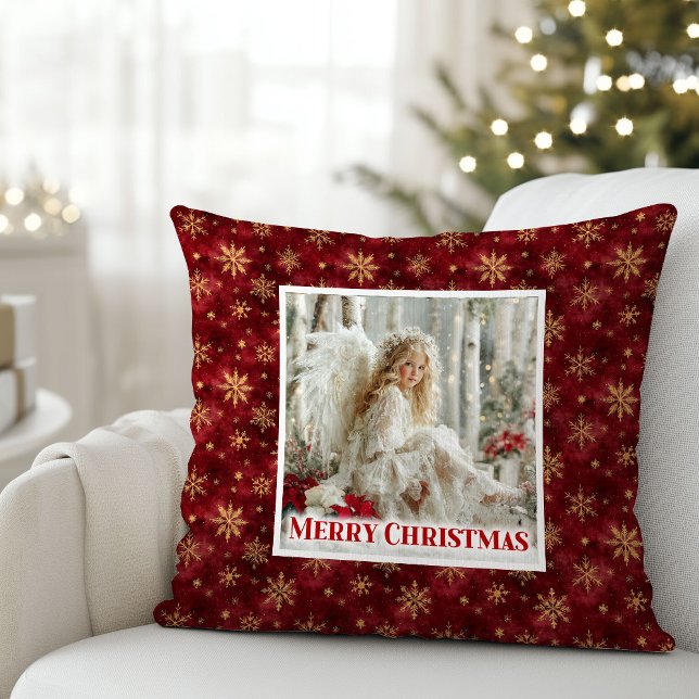 Idyllisk viktoriansk ängel röd och gul gåddyn kudde (Idyllic Victorian Angel Red and Gold Gift Pillow)