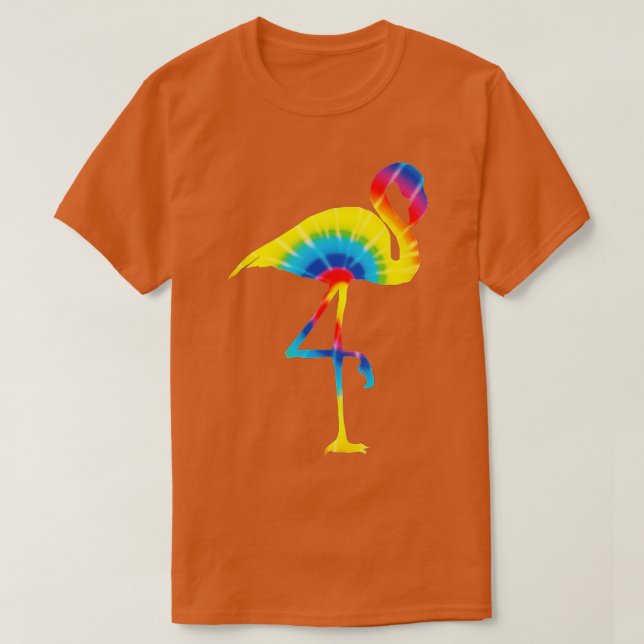 ie Dye Flamingo Rainbow Print Bird Animal Hippie P T Shirt (Design framsida)
