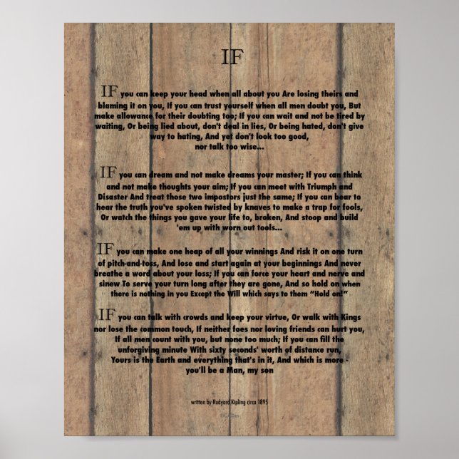 IF Citat från Rudyard Kipling 1895 om Barn Wood Poster (Framsidan)