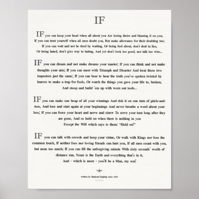 IF Citat från Rudyard Kipling 1895 på White Linen Poster (Framsidan)