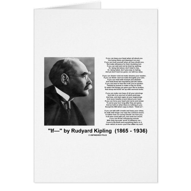 "If—" Dikt by Rudyard Kipling Hälsningskort (Framsidan)