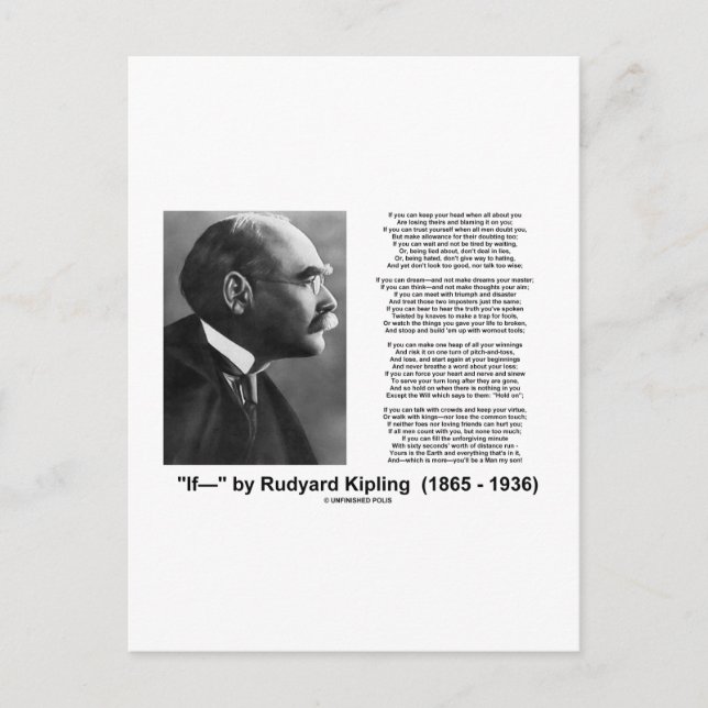 "If—" Dikt by Rudyard Kipling Vykort (Framsida)