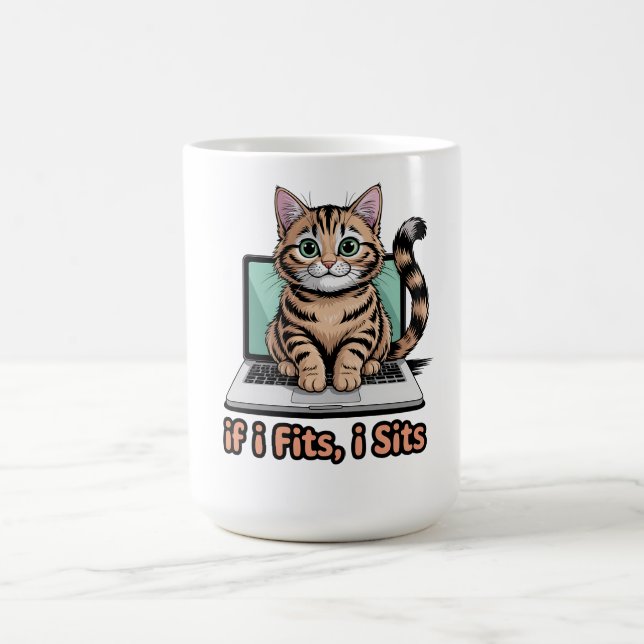 If I Fits I Sits Funny Cat Meme Laptop Worker Gift Kaffemugg (Center)