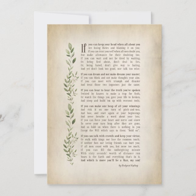 IF, inspirerad dikt av Rudyard Kipling Inbjudningar (Framsida)