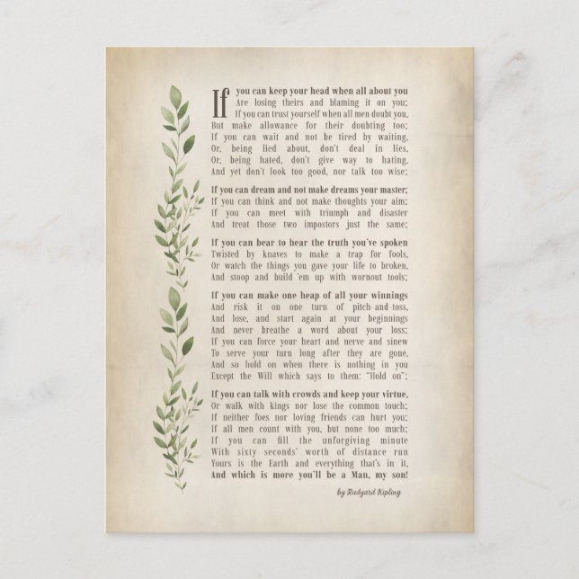 IF, inspirerad dikt av Rudyard Kipling Vykort (Framsida)