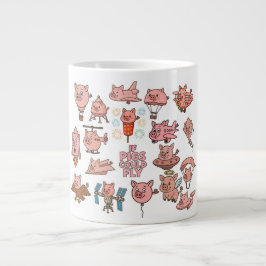  "If Pigs Could Fly" Cute Cartoon Pig Sky Design Jumbo Mugg
