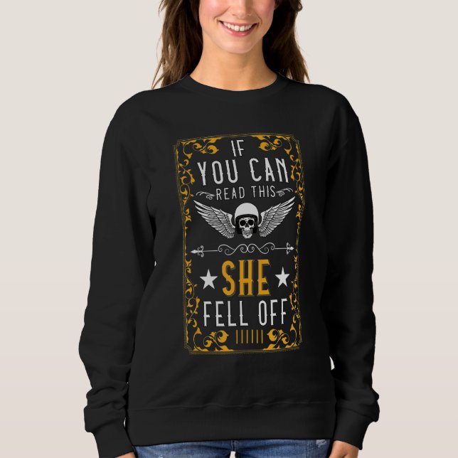 if You Can Read This She Feel Off Motorcycle Skull T Shirt (Framsida)