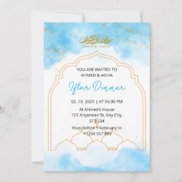 Iftar middagsinbjudan ramadan blå vattenfärg inbjudningar