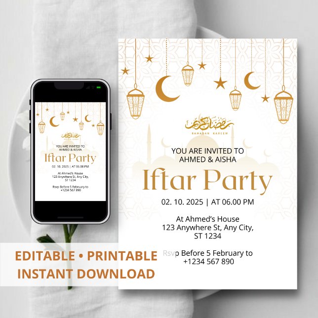 Iftar middagsinbjudan ramadan lentern och moské inbjudningar (Skapare uppladdad)