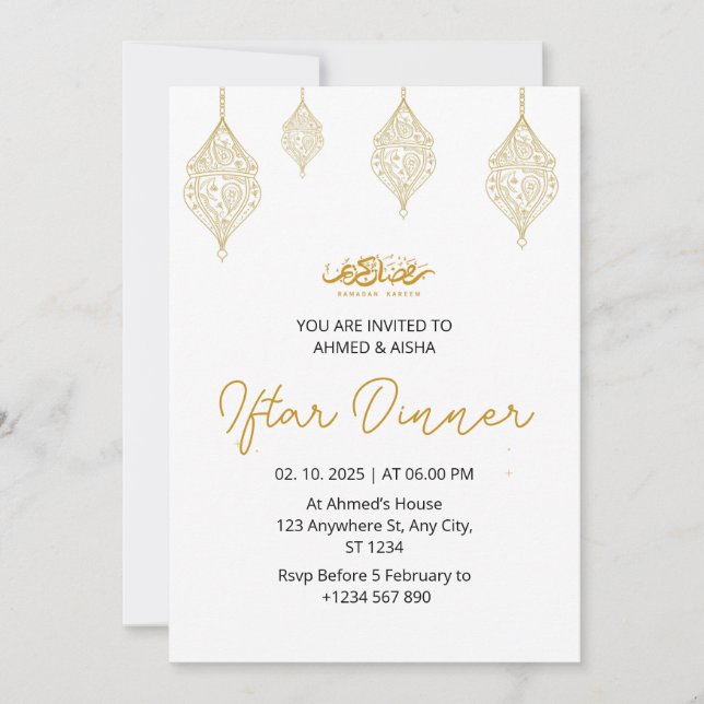 Iftar middagsinbjudan ramadan med lentern inbjudningar (Framsida)