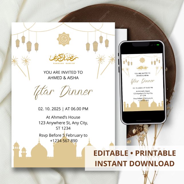 Iftar middagsinbjudan ramadan med lentern inbjudningar (Skapare uppladdad)