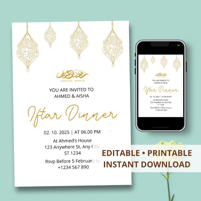 Iftar middagsinbjudan ramadan med lentern inbjudningar (Skapare uppladdad)