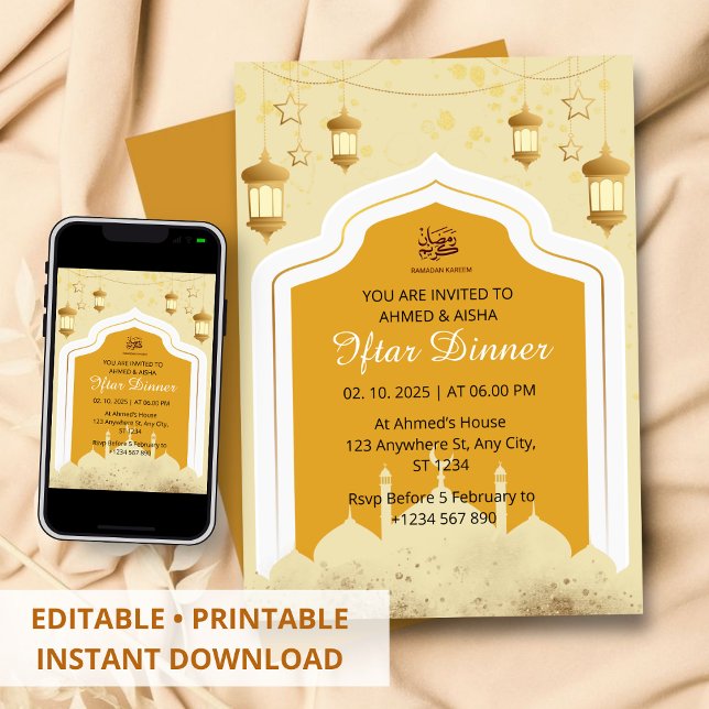 Iftar-middagsinbjudan ramadan moské orange inbjudningar (Skapare uppladdad)