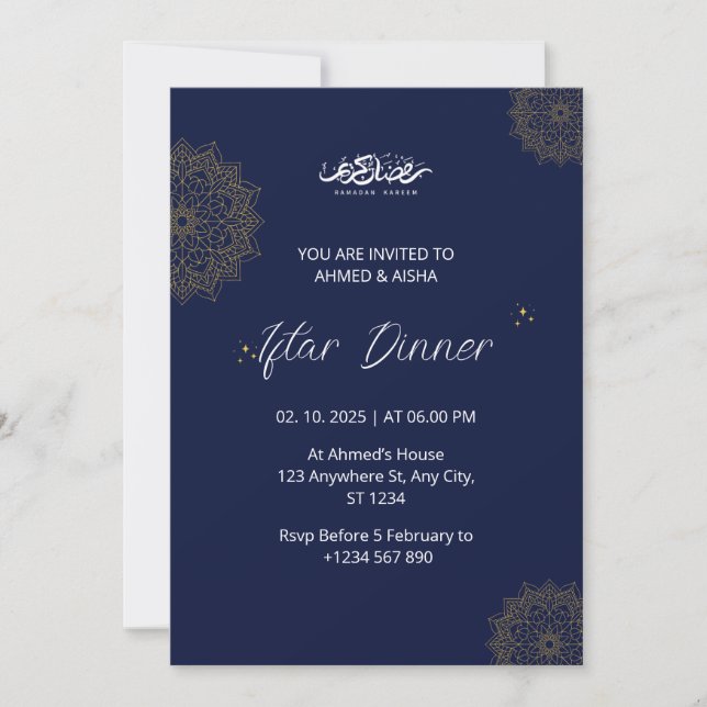 Iftar middagsinbjudan ramadan navvy inbjudningar (Framsida)