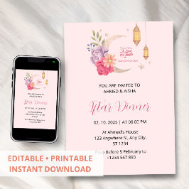 Iftar middagsinbjudan ramadan rosa med måne inbjudningar