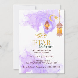 Iftar middagsinbjudan ramadan vattenfärgslila inbjudningar