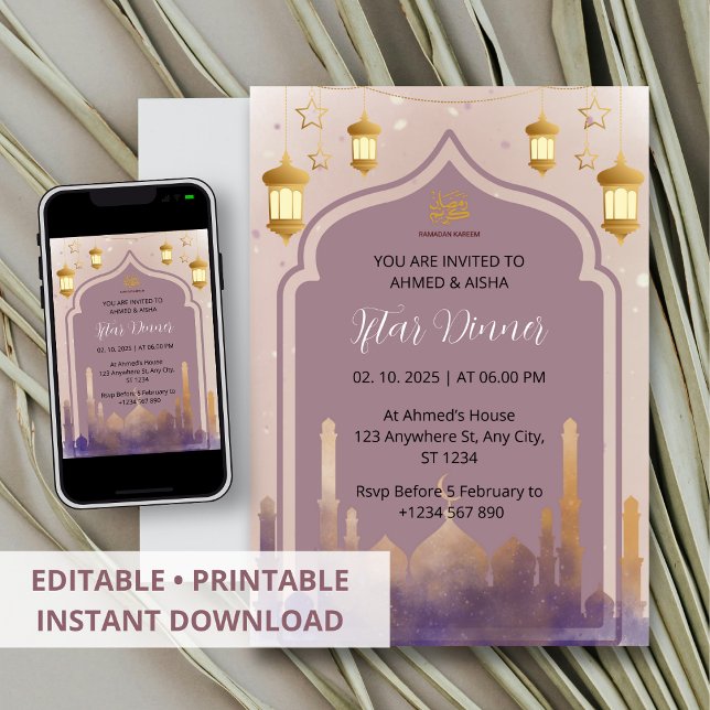 Iftar middagsinbjudan ramadan vattenfärgsmoské inbjudningar (Skapare uppladdad)