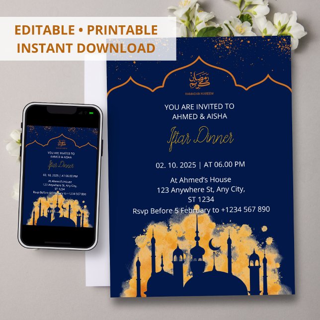 Iftar middagsinbjudan ramadan vattenfärgsmoské inbjudningar (Skapare uppladdad)