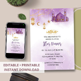 Iftar middagsinbjudan ramadan vattenfärgsmoské inbjudningar