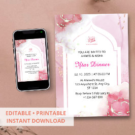 Iftar middagsinbjudan ramadan vattenfärgsrosa inbjudningar