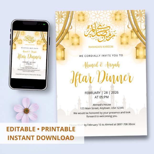 Iftar Party Invitation Elegant Gold Lantern Inbjudningar (Skapare uppladdad)