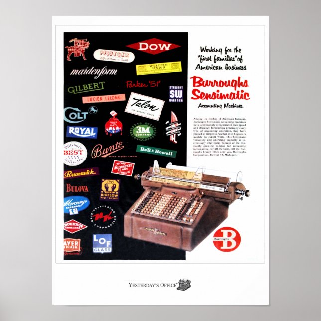 Igår: Office Burroughs Accounting Maskiner Poster (Framsidan)